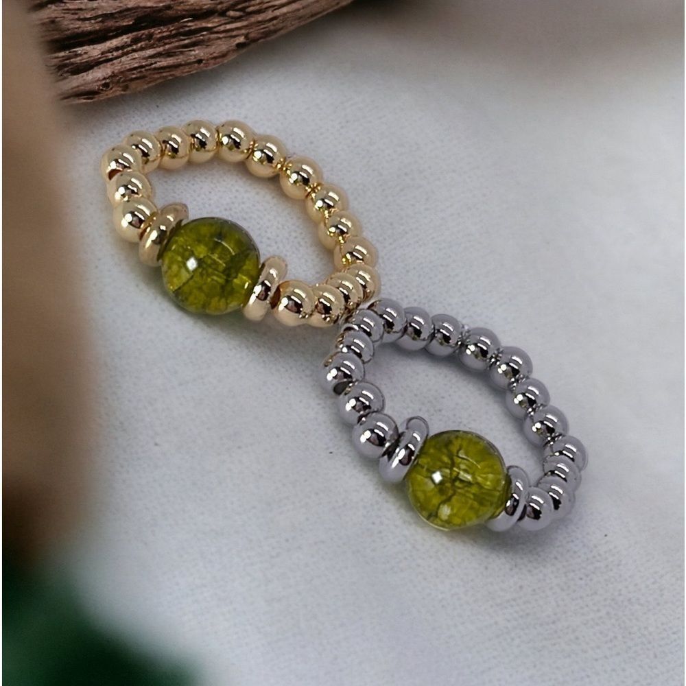 NWT Wool + Pepper Co. Peridot Gemstone Beaded Ring with Gold OR Silver